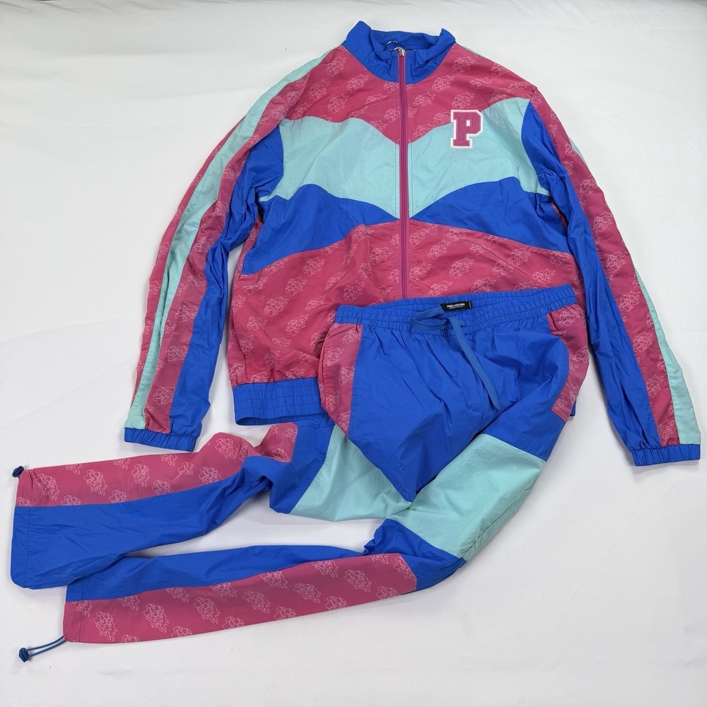 Pink Dolphin Men's Tracksuit Set XL Windbreaker Jacket Pants Blue Pink